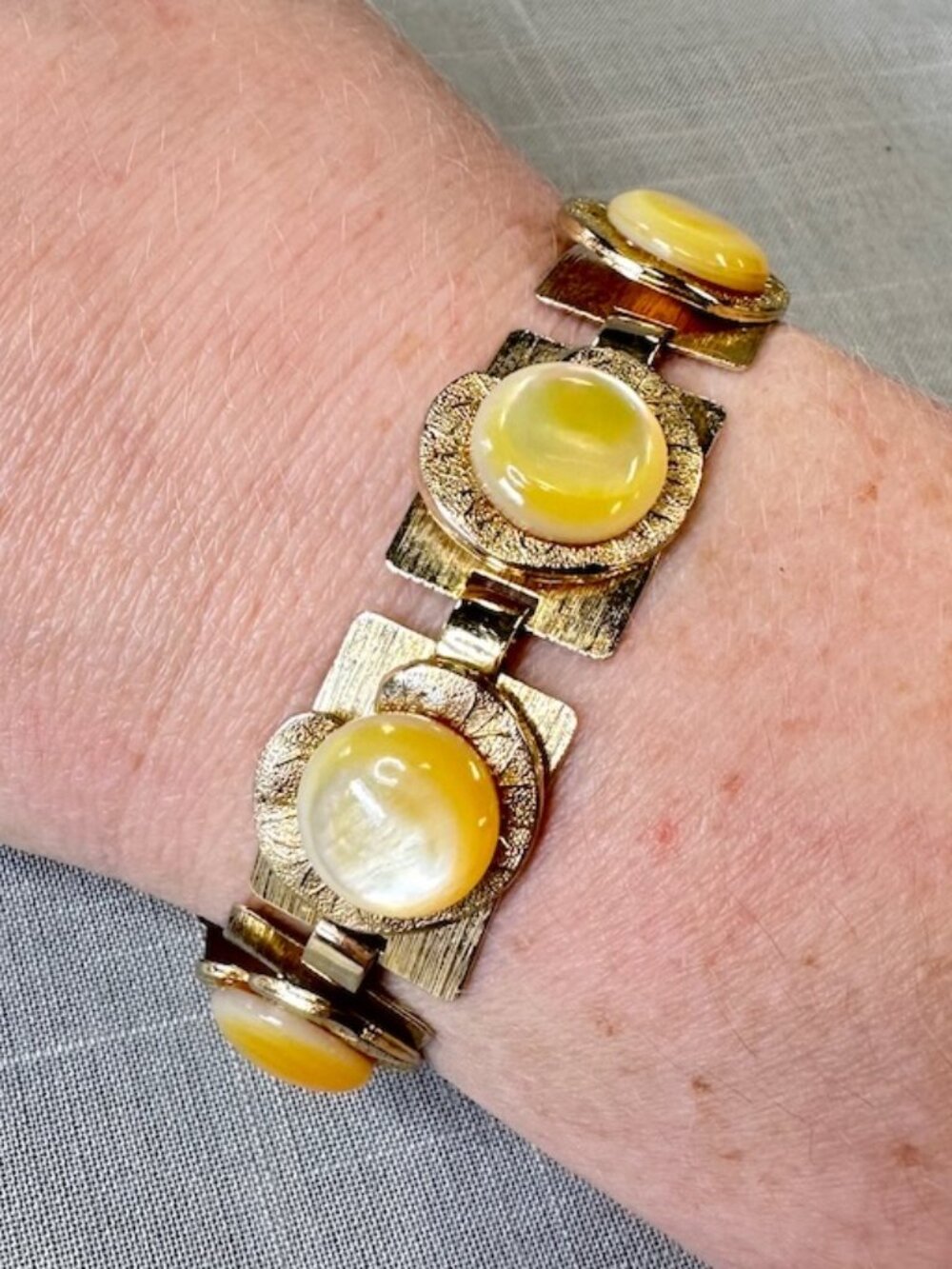 Vintage Lilypads with Yellow Mother of Pearl Bracelet
